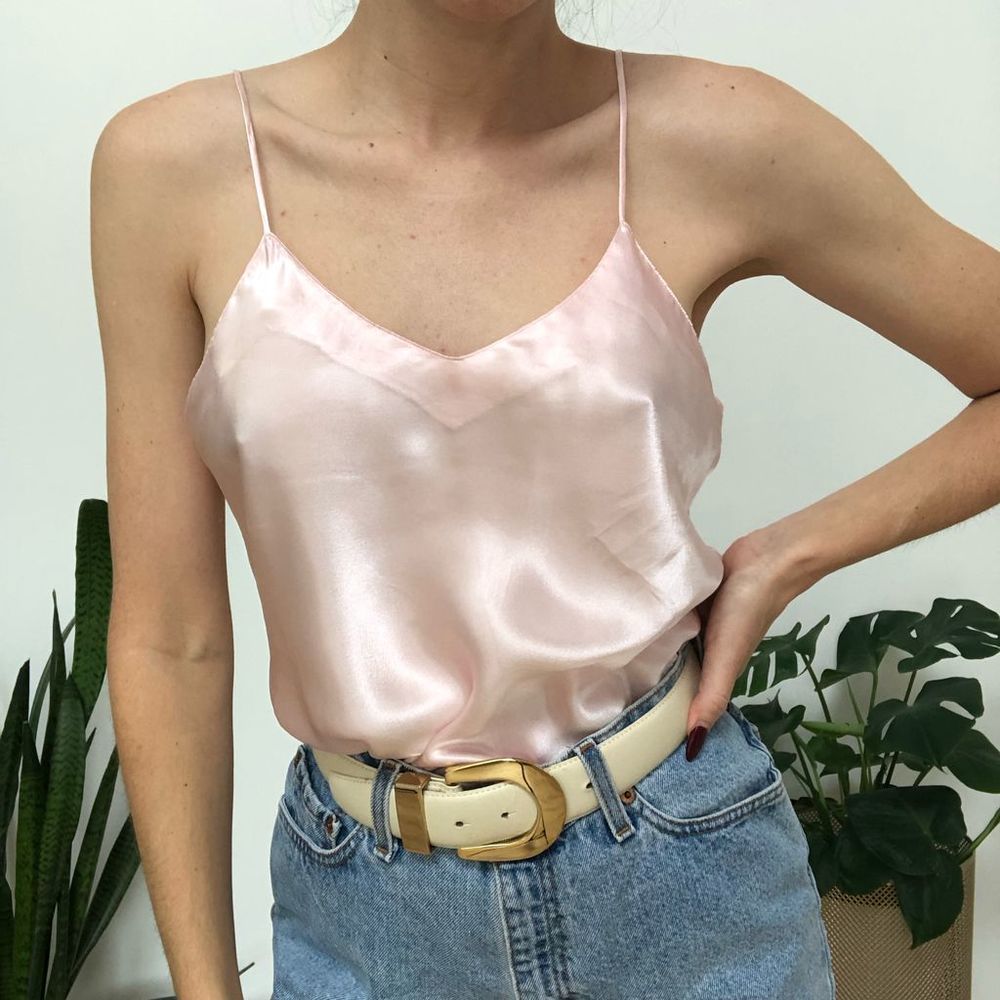 Vintage light pink satin spaghetti strap camisole top
